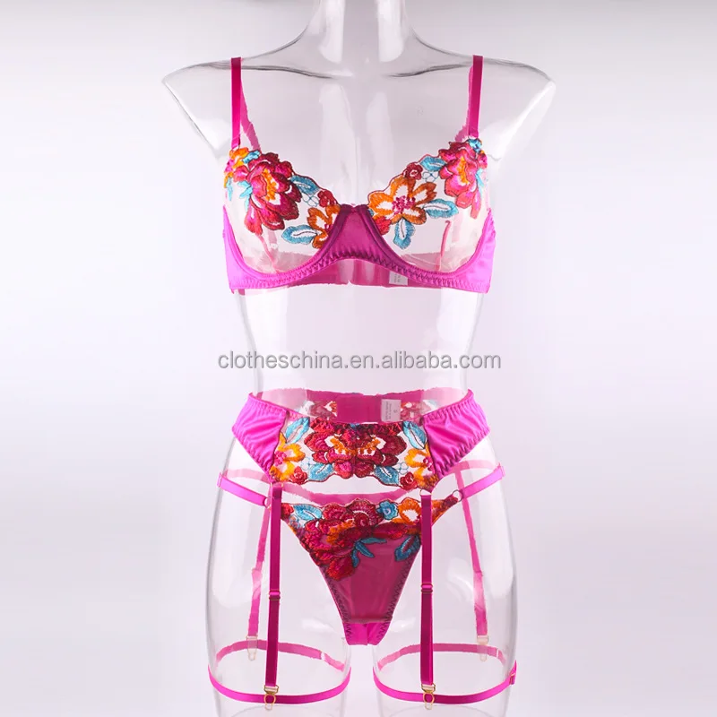 Chuangerm 2024 Hot Selling Sexy Lingerie For Women Sexy Colorful Embroidered Flower Mesh Steel 7174