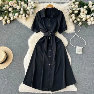 Summer High Quality Dresses Women Elegant Short Sleeve Long Shirt Dress Women's Clothing