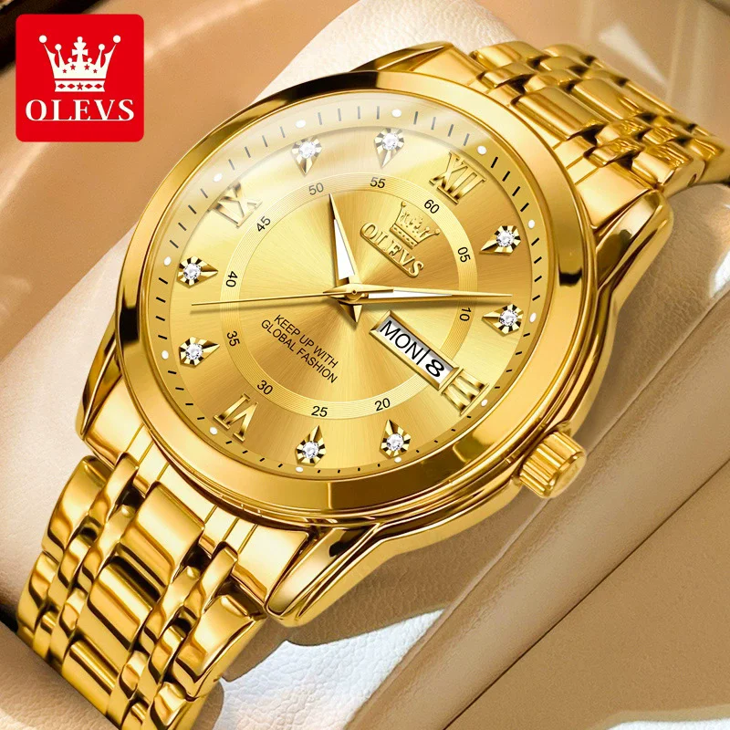 OLEVS 5513 Quartz Watch for Men - Luxury Diamonds Gold Watch