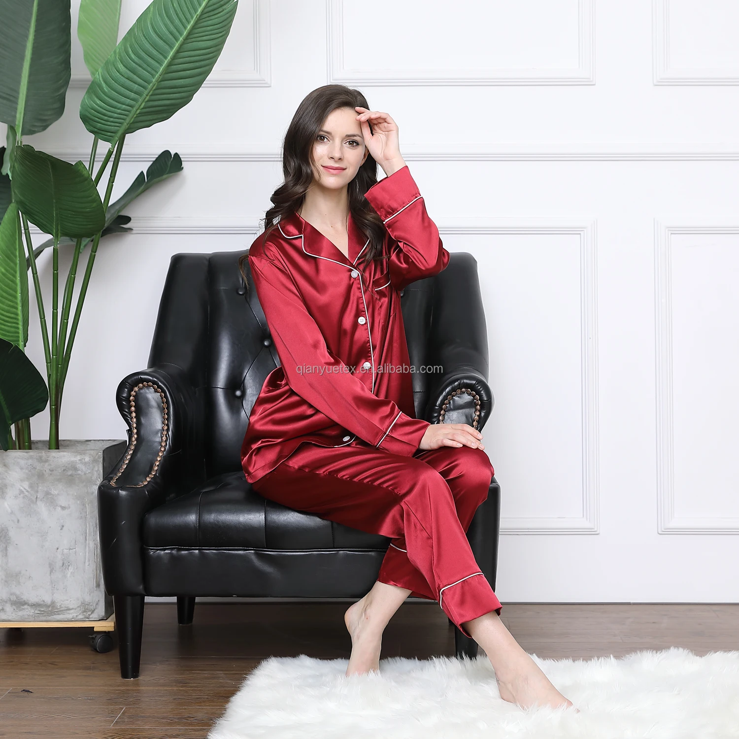 Wholesale Luxury Silk Full Length Pajama Pants Women Satin Pajamas Set