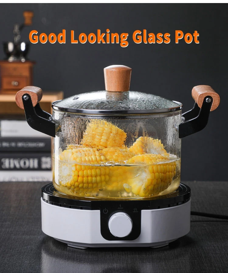 2.5l 3.5l 4.5l 5.5l Transparent Glass Pot Set Borosilicate Glass Wooden
