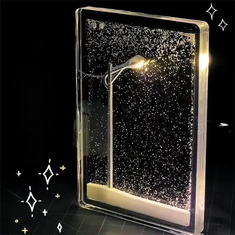 New Flowing Small Night Light Snow Scene Street Light Snowy Night Snow Simulation Handmade DIY Material Package Desktop Decor