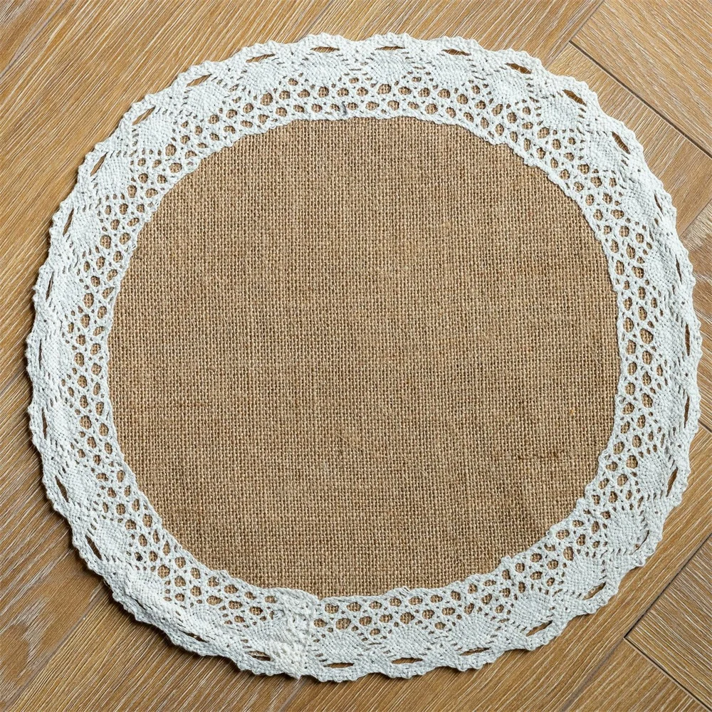 Burlap Braided Placemats for Dining Tables Heat Resistant Jute Table Mats  Farmhouse Woven Natural Place Mats with White Lace