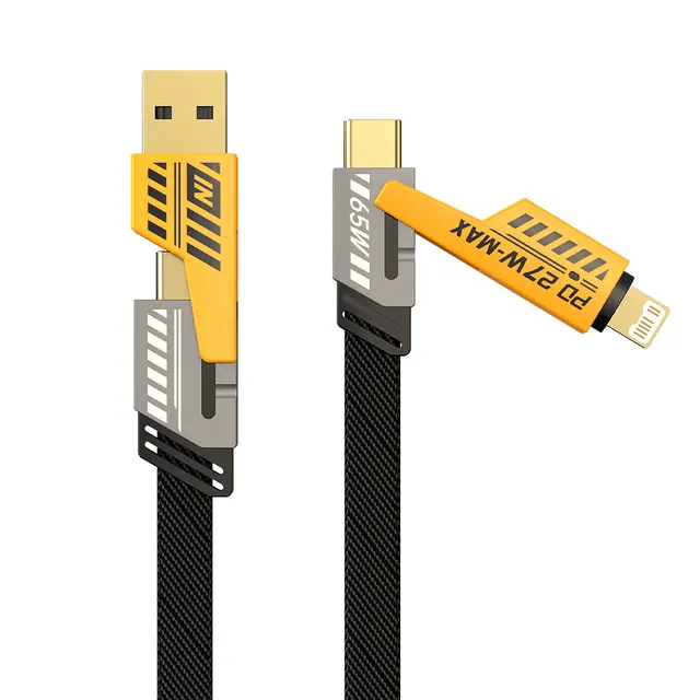 Trend's New 4-in-1 Zinc Alloy USB Data Cable PD 65W Multifunctional Charging Cable for Mobile Phone Charger