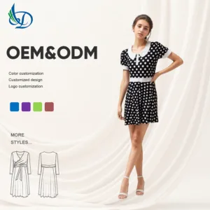 OEM Accepted Winter Simple Anti-Wrinkle High Waist Half Sleeve Button Fruit Print Knit Knee-Length Mini Apron Silhouette Dress