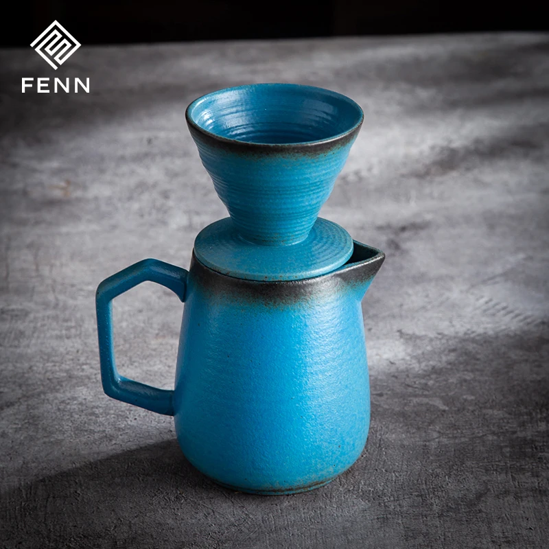 Other Travel Coffee Maker 620ML Vintage Handmade Stoneware Coffee Pot Dripper Filter Ceramic Espresso Pour Over Coffee Maker