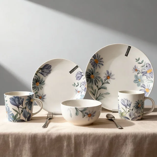 JSD hot selling white porcelain flower design 16pcs dinner set