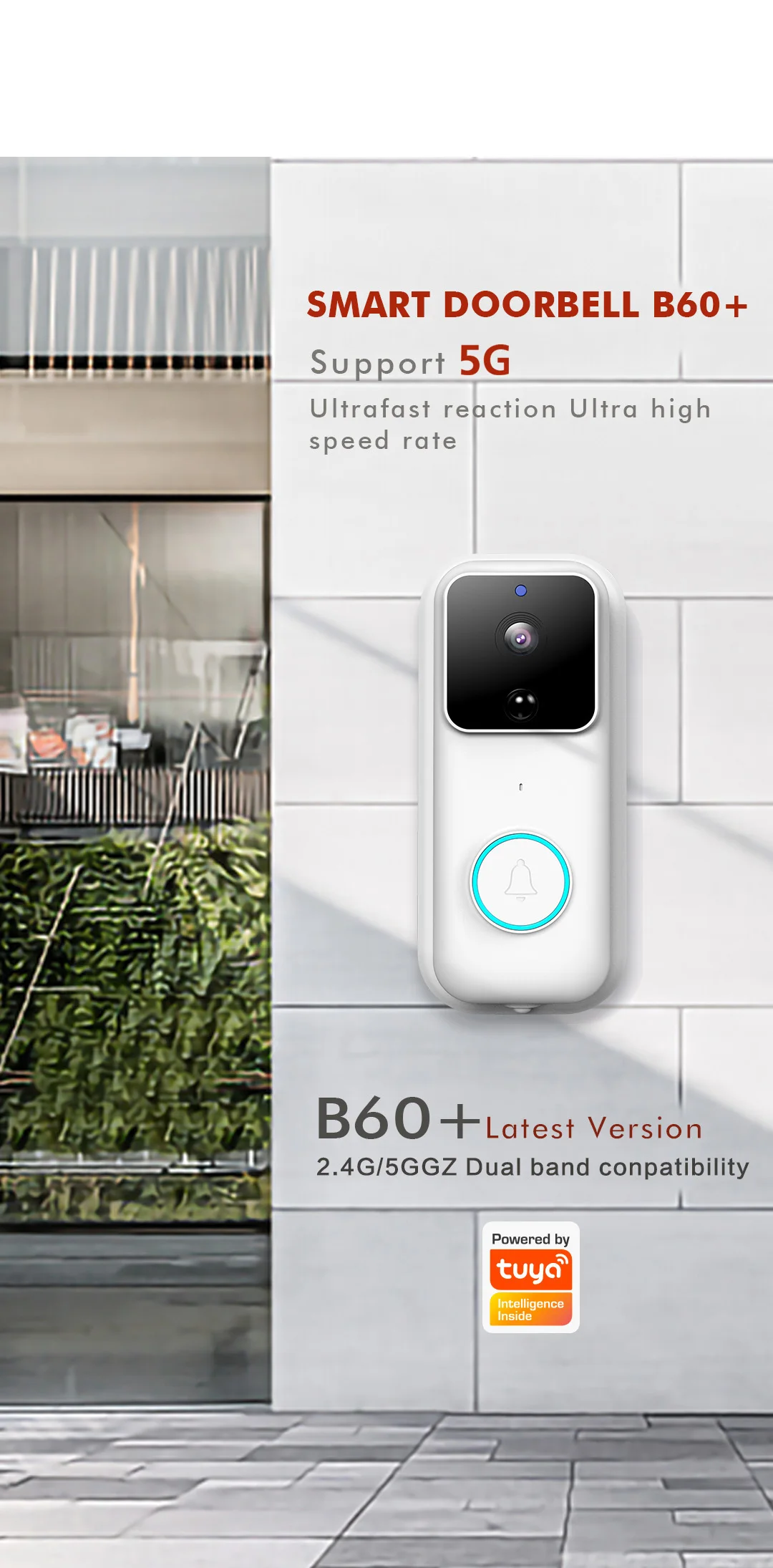 New Arrival 5g Smart Hd Tuya Smart Doorbell Waterproof Wireless 128g Tf