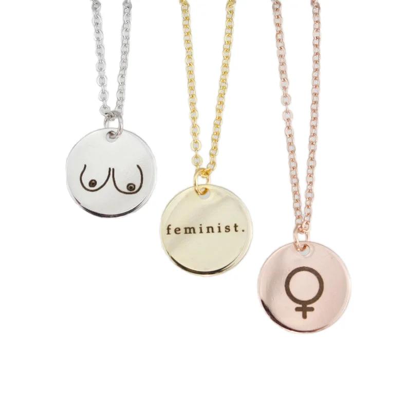 Feminist Empowerment Jewelry 14K Gold Feminist Necklace, Female