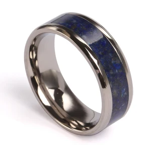 Tizti Jewelry Men Daily Wear Rings Natural Crushed Lapis Lazuli Stone Inlay Titanium Tungsten Tantalum Mens Wedding Bands