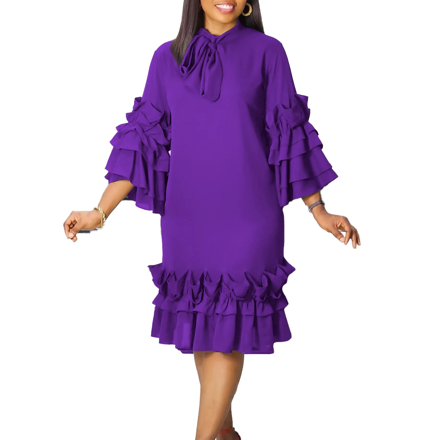 Women Dress With Natural Waistline And O-neck For Modest Evening/formal Occasions In Polyester Fiber With Breathable Feature| Min Order 2 ct