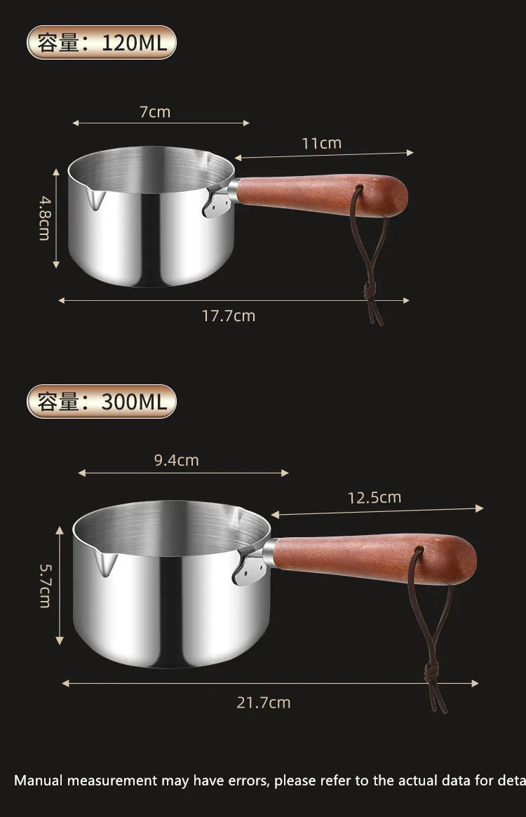Multifunctional Stainless Steel Preservation Pouring Hot Oil Milk Coffee Wooden Handle Snow Pot 1