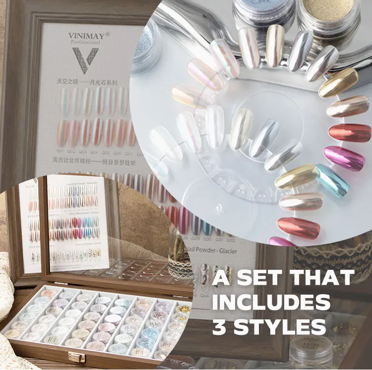 product vinimay 48 colors chrome nail powder set with 3 styles aurora chrome powder magic mirror powder aurora sequin gel for nail salon-2