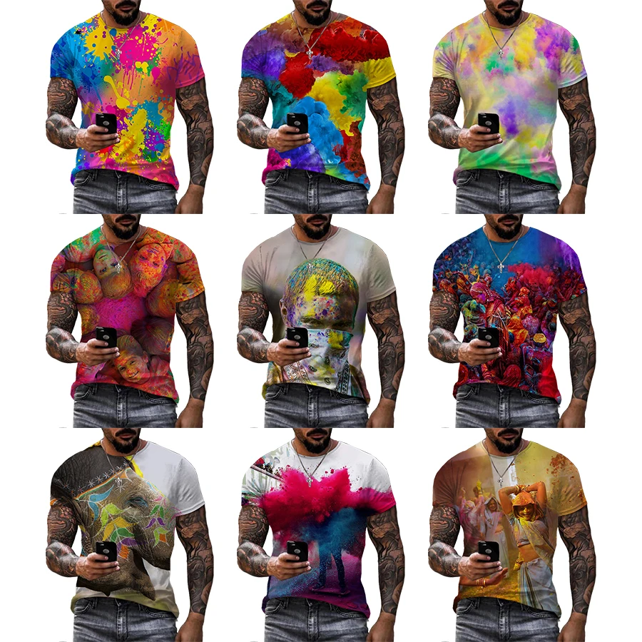 2022 Funny Indian Color Festival 3D Printed Shirt for Men s Fashion Custom Unisex Plus Size Over Print OEM and ODM T shirts Alibaba