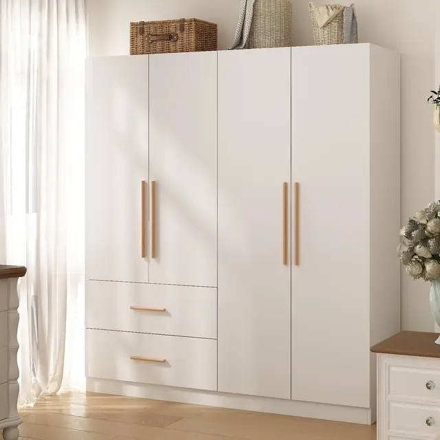 Wholesale Bedroom Furniture 4 Doors Wardrobe Armoire Closet Wooden Wardrobe Cabinet with 2 Drawers