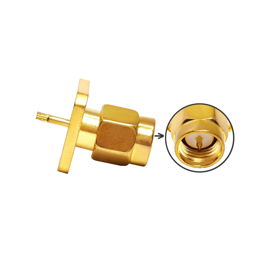 50Ohm Sma Connector Male 4 Hole Flange RF Coaxial Standard Straight Plug PCB Mount Connector Solder Type