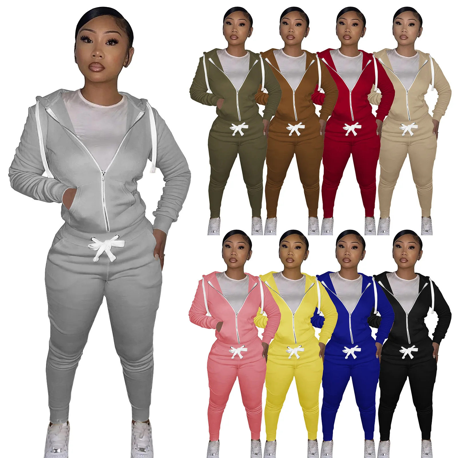 2021fall clothing zipper up hoodie set Sweatsuit woman tracksuit two piece jogger Set two piece set for women