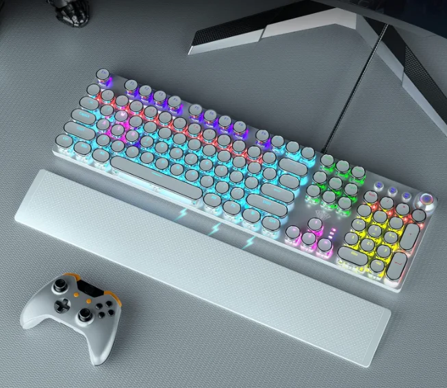 AULA F2088 Typewriter Style Mechanical Gaming Keyboard Rainbow LED Backlit Retro Punk Round Keycaps