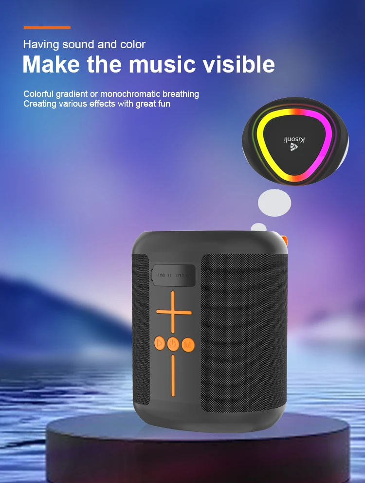 Kisonli Q35 Custom logo Blue Tooth Music Studio Portable Speaker with Light