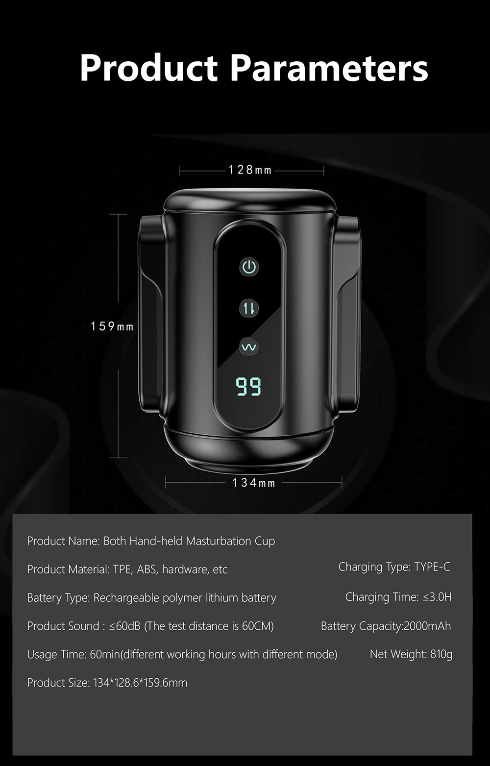 LOVE Men's Powerful Automatic Retractable TPE Masturbator Double Handle with LCD Heat Feature Direct Factory Sale