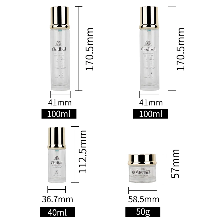 Luxury 50g 40 100 120ml empty skincare lotion cream glass spray round cosmetic bottle packaging with pump supplier