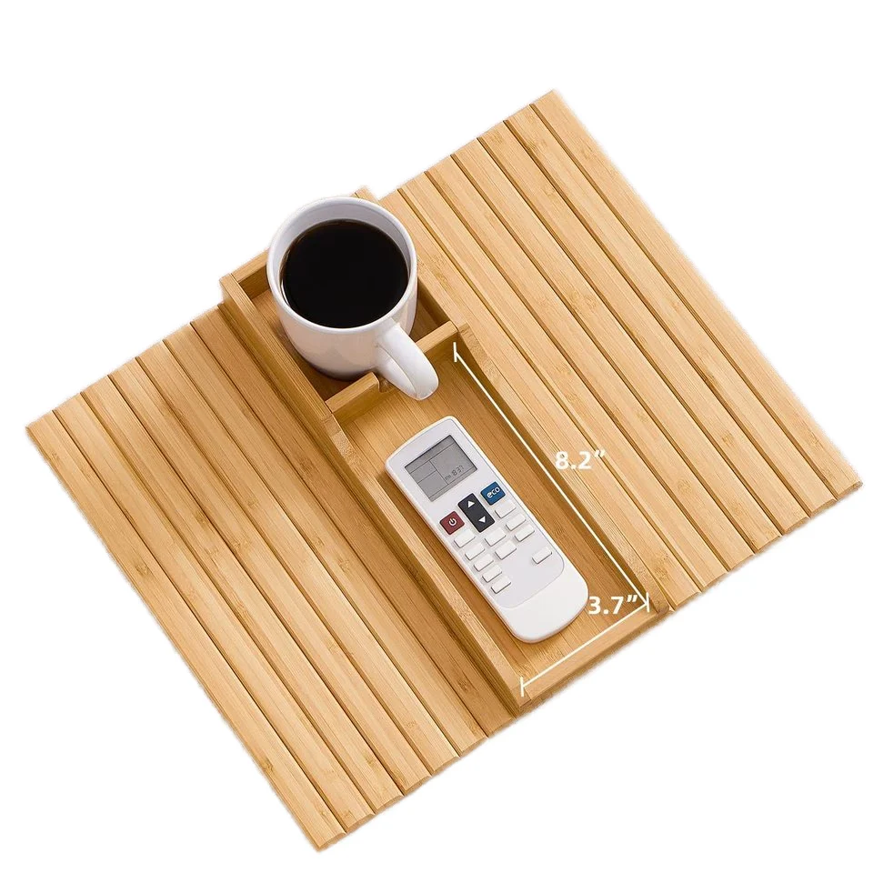Wholesale Hot Selling Products 2025 Foldable Bamboo Sofa Arm Serving Tray Table Couch Cup Holder for Drinks Snacks and Remotes