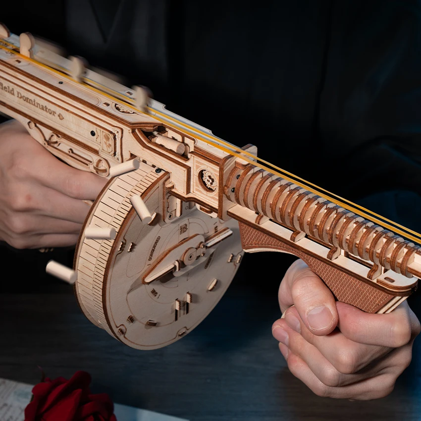 Robotime Rokr DIY Wooden Crafts LQB01 Submachine Gun Model Kit Toys 3D Puzzles for Adults