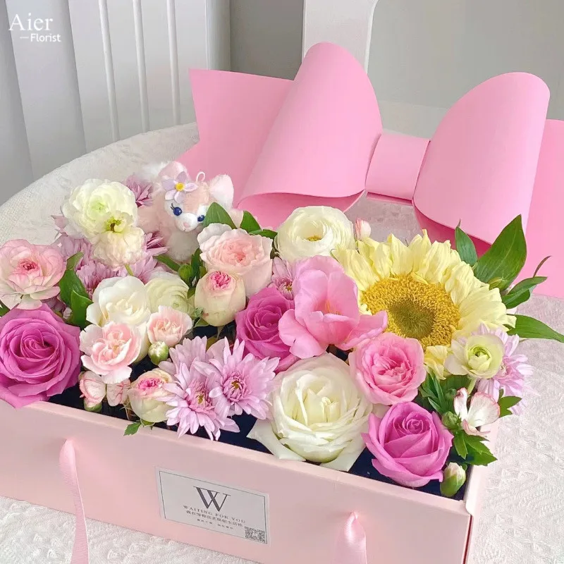 Aierflorist Flower Folding Gift Boxes Rose Butterfly Packaging Gift Box