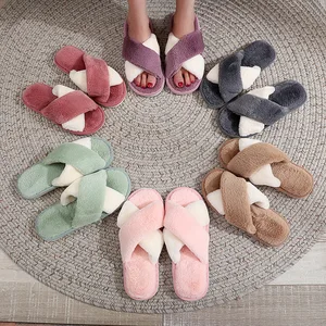 Women's Elegant Open Toe Fluffy for Slippers Designer Casual House Flats PVC Popular Plush Winter Platform Footwear Large Size