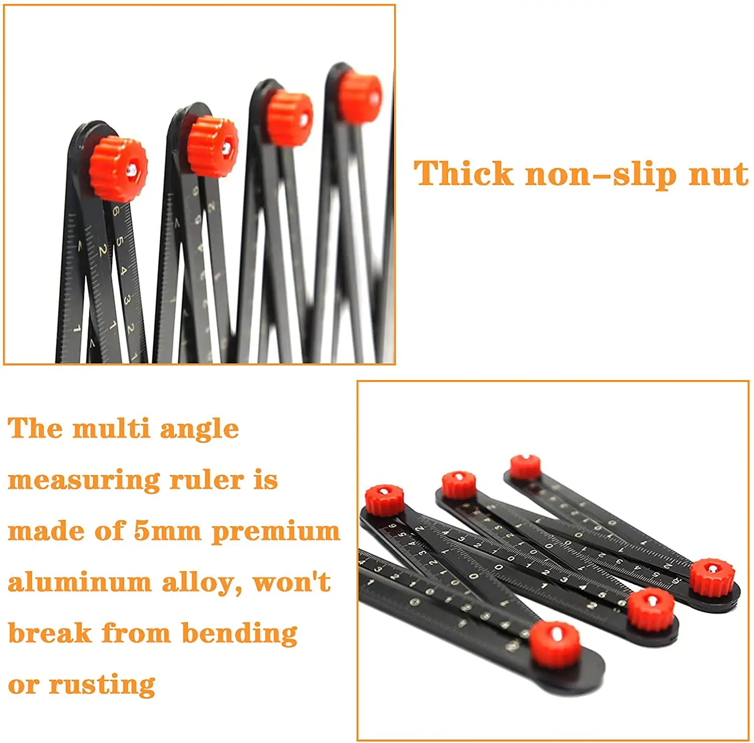 Aluminum Multi Functional Sided Angle Adjustable Tool Tile Measuring Tools 12 Folding Ruler