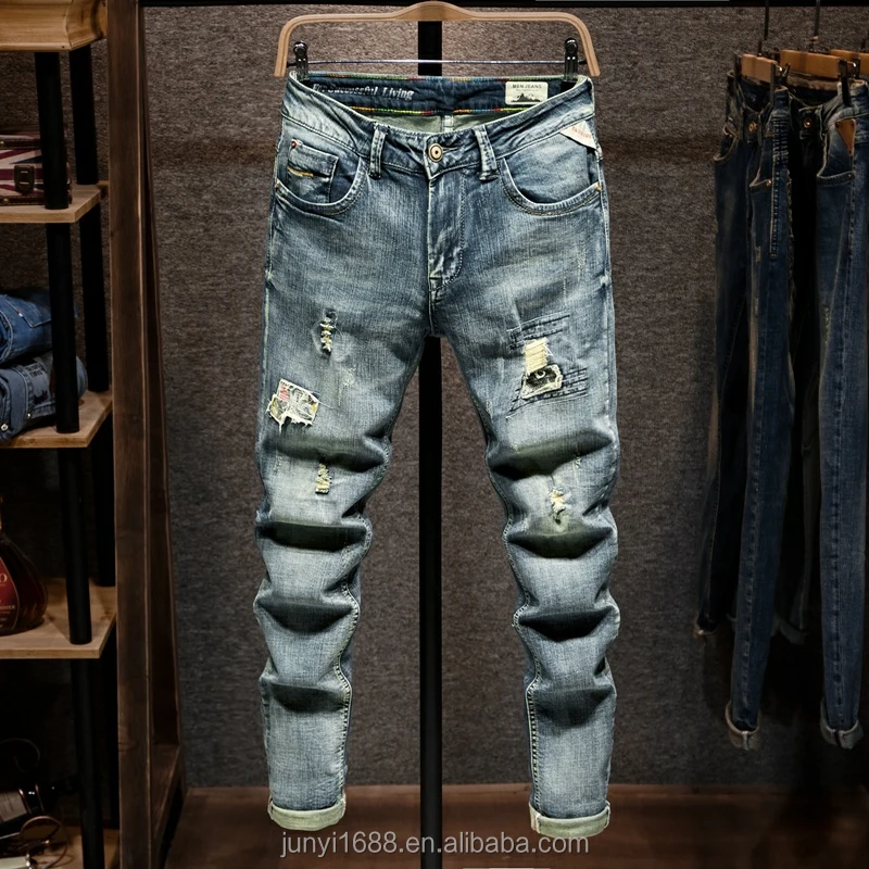 2023 Spring New Vintage Ripped Jeans Men's Fashion Brand Slim Small ...