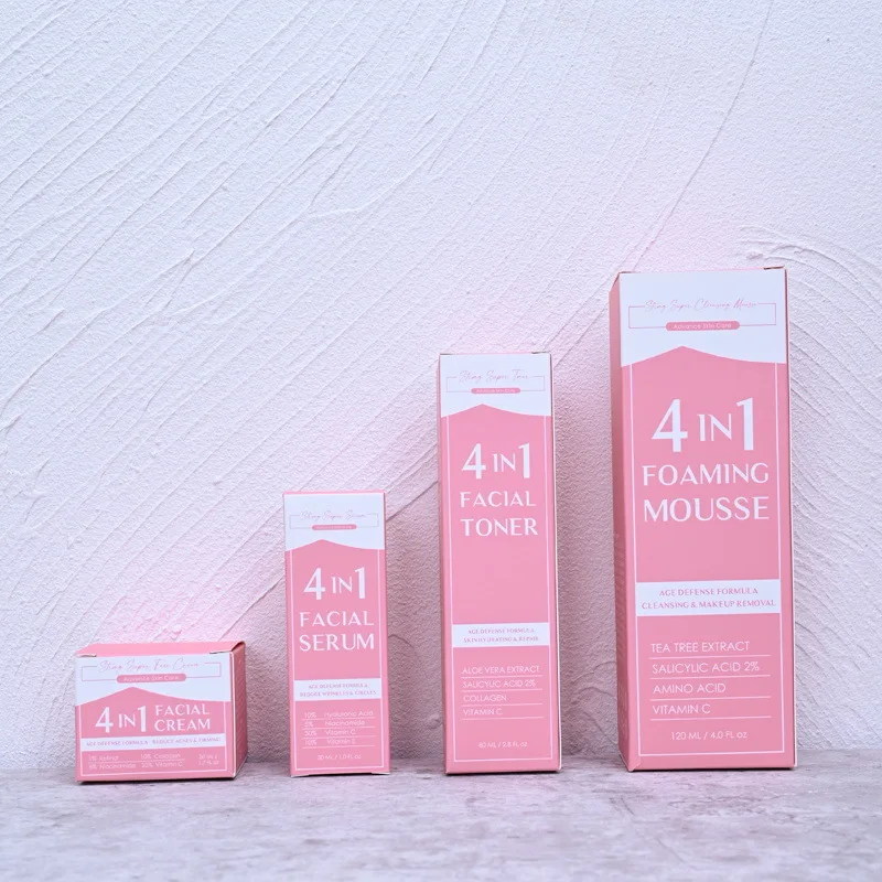 Deep Hydration Face Serum 4 in 1 Skin Care Set Kit Removing Dark Spots De Limpieza Anti Aging Whitening Facial Kit for Women Man