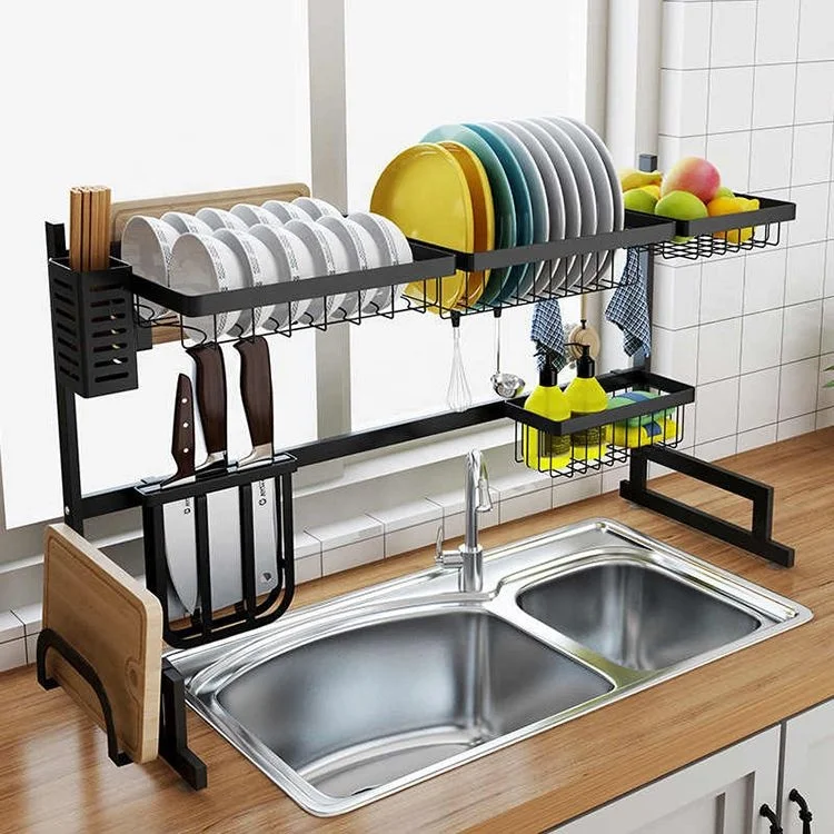 2 Tier 85cm Black Metal Kitchen Storage Racks Basket Organizer Over Sink  Dish Drying Rack - China Dish Rack and Kitchen Rack price