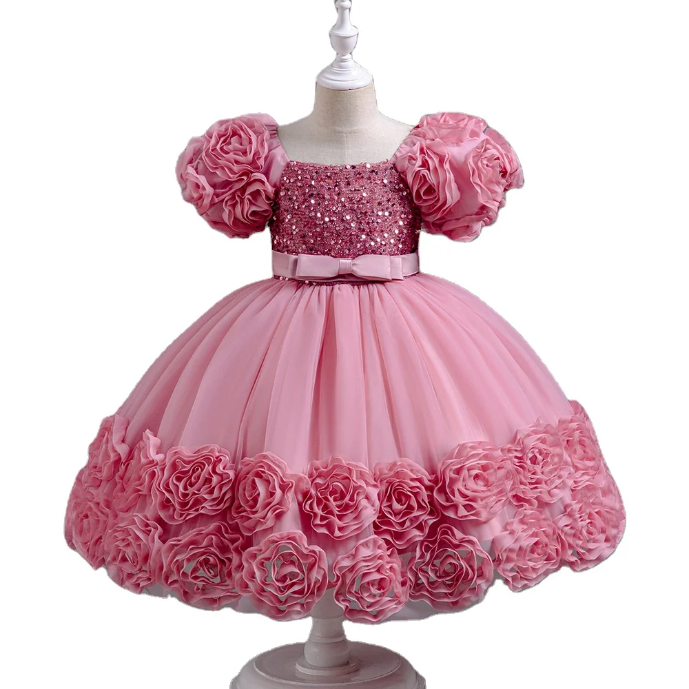 Girls Dress Sequins Princess Sleeveless Flower Girl Wedding Bridesmaid Dresses Tutu Ruffles Kids Prom Dress for Party Birthday Blue 4-5 Years