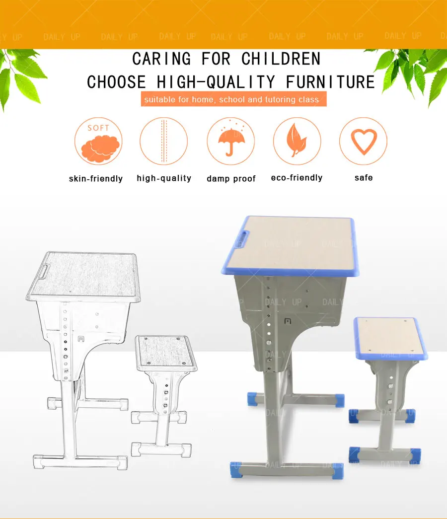 School 2 People Desk And Bench Wooden Primary School Tables and Chairs University Furniture