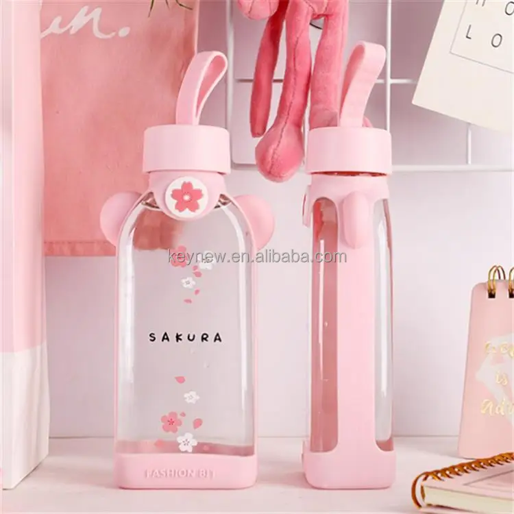 420/600/1000 ML Gradient Cherry Blossom Glass Water Bottle With Protective  Bag Girl Student Large Capacity Sport Drinking Bottle