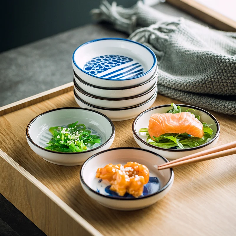 Japanese Restauranr Sushi Serving Plates Elegant Glazed Round Mini