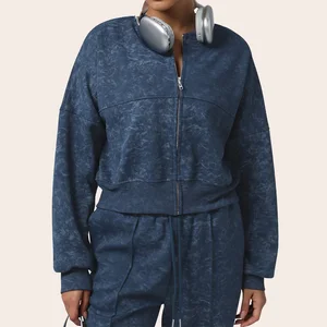 Fashionable Printed Sports for Women Winter Crew Neck Zipper Long Sleeve Yoga Jacket Outdoor Running Fitness Wear Jacket