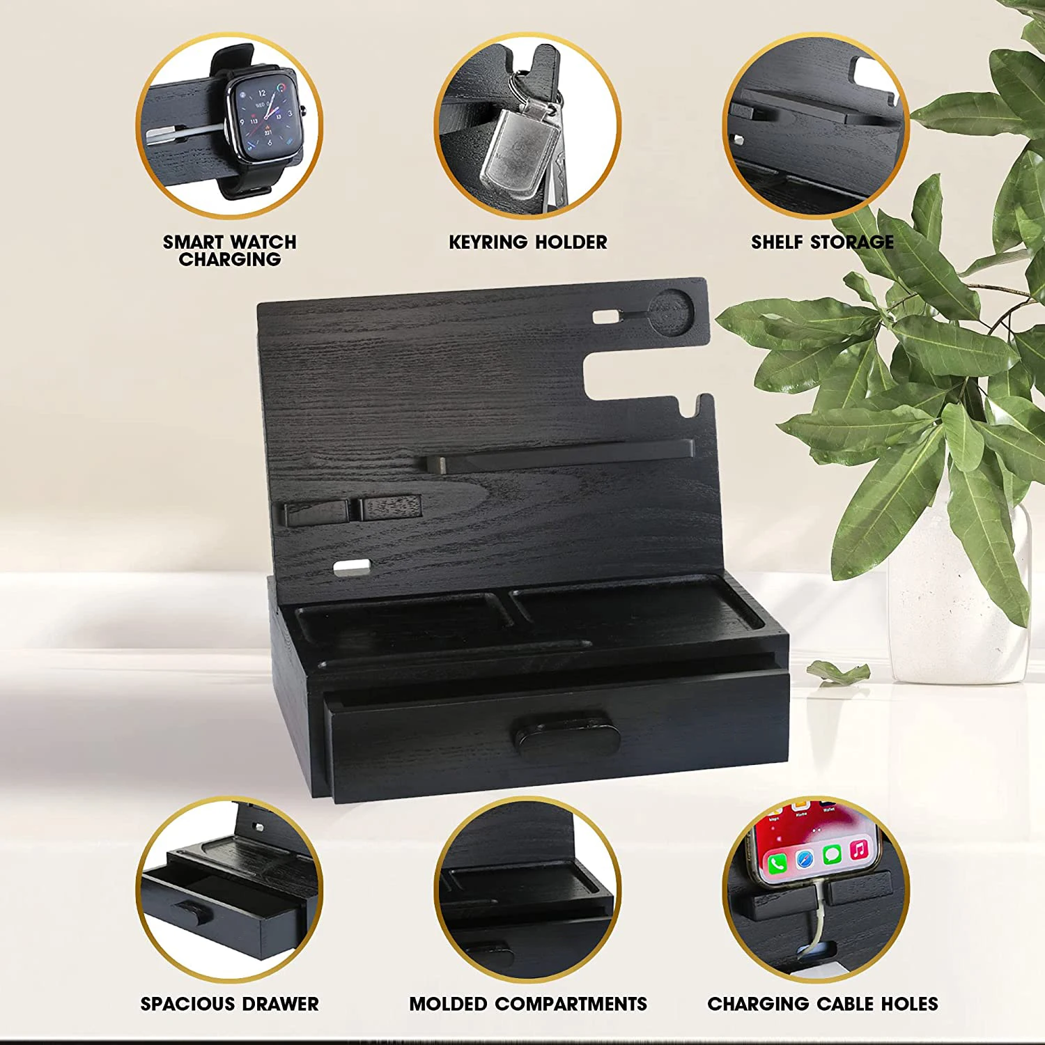 Мужская и женская деревянная док-станция для телефона с ящиком тумбочка органайзер станция зарядки Настольный Органайзер