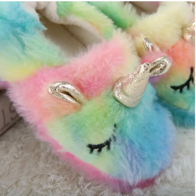 Тапочки детские зимние с единорогом хлопок симпатичная домашняя обувь для спальни маленьких девочек и мальчиков Прямая поставка