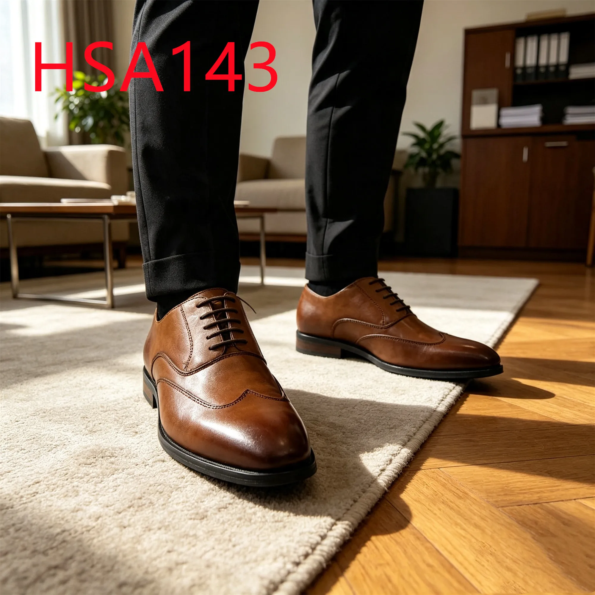 HY,Award Ceremony Wing Tip Style sharp Toe Hua Singh Men Leather Shoes Factory Price Full Grain Leather Brown Derby Shoes HSA143