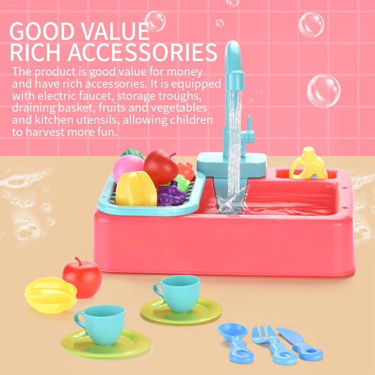 Wholesale Simulated Electric Kitchen Sink Toys for Role Playing Children's Educational Fruit & Vegetable Washing for Girls
