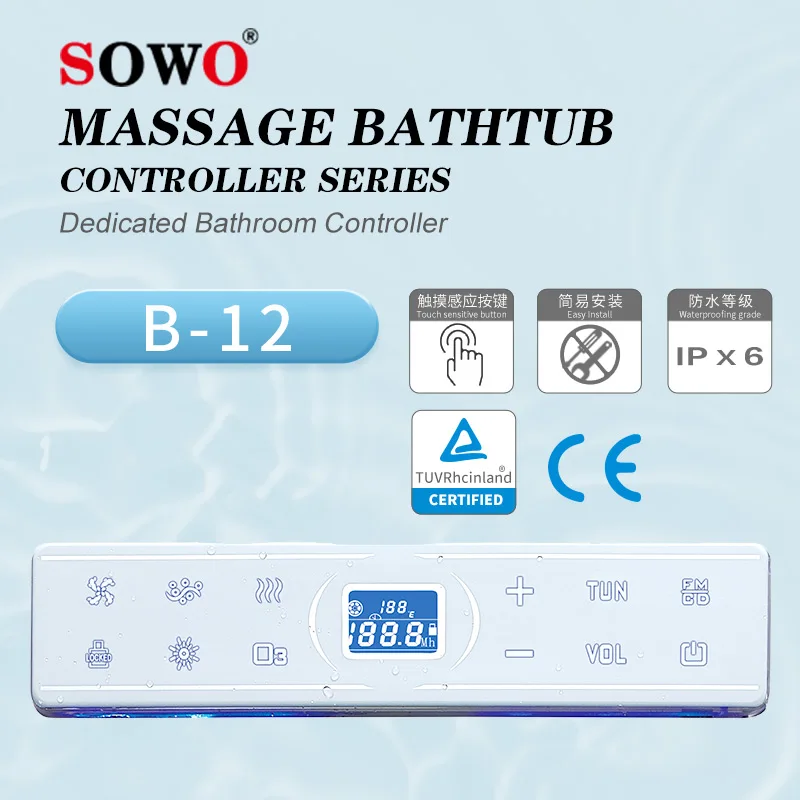 Speaker Constant Temperature B-12 Clean IP44 CE TUV Bathtub Temperature Controller Touch Screen Massage Bathtub Control Panel