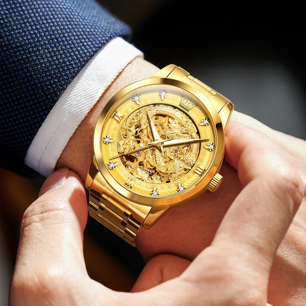 OLEVS 7027 Golden Men's Mechanical Watch - Automatic, Waterproof