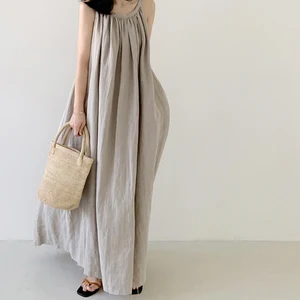 Wholesale Summer Retro Cotton and Linen New 2026 Dress Female Korean Style Fashion Sleeveless Casual A-line Women's Dress
