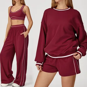 Bnice 7028 Custom Logo Women Hoddies Set Long Sleeve Shirt Loose Sports Top Gym Short Pants Women Outfit Suits