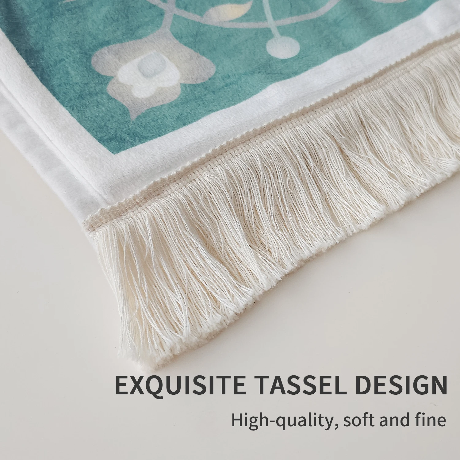 Tapis de prière ergonomique en mousse à mémoire de forme pour le Ramadan, soulageant les douleurs aux genoux, avec pompons (coffret cadeau)._voghion.com