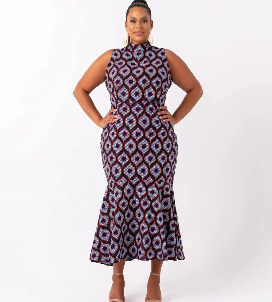High Quality Africa Clothing African Fashion Design Dress Ankara Sleeveless  Midi Mermaid Dress