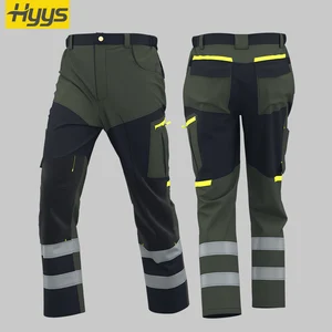 Safety Outdoor Hiking Trousers with Reflective Strips Rip-Resistant Workwear Britches Multi-Pockets Work Cargo Pants