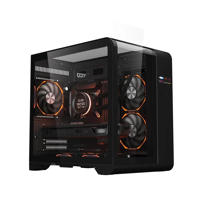 湾曲強化ガラス製ゲーミングPCケース、Micro ATX/Mini ITX対応、ゲーム
